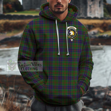 Stewart of Appin Hunting Tartan Cotton Hoodie with Family Crest