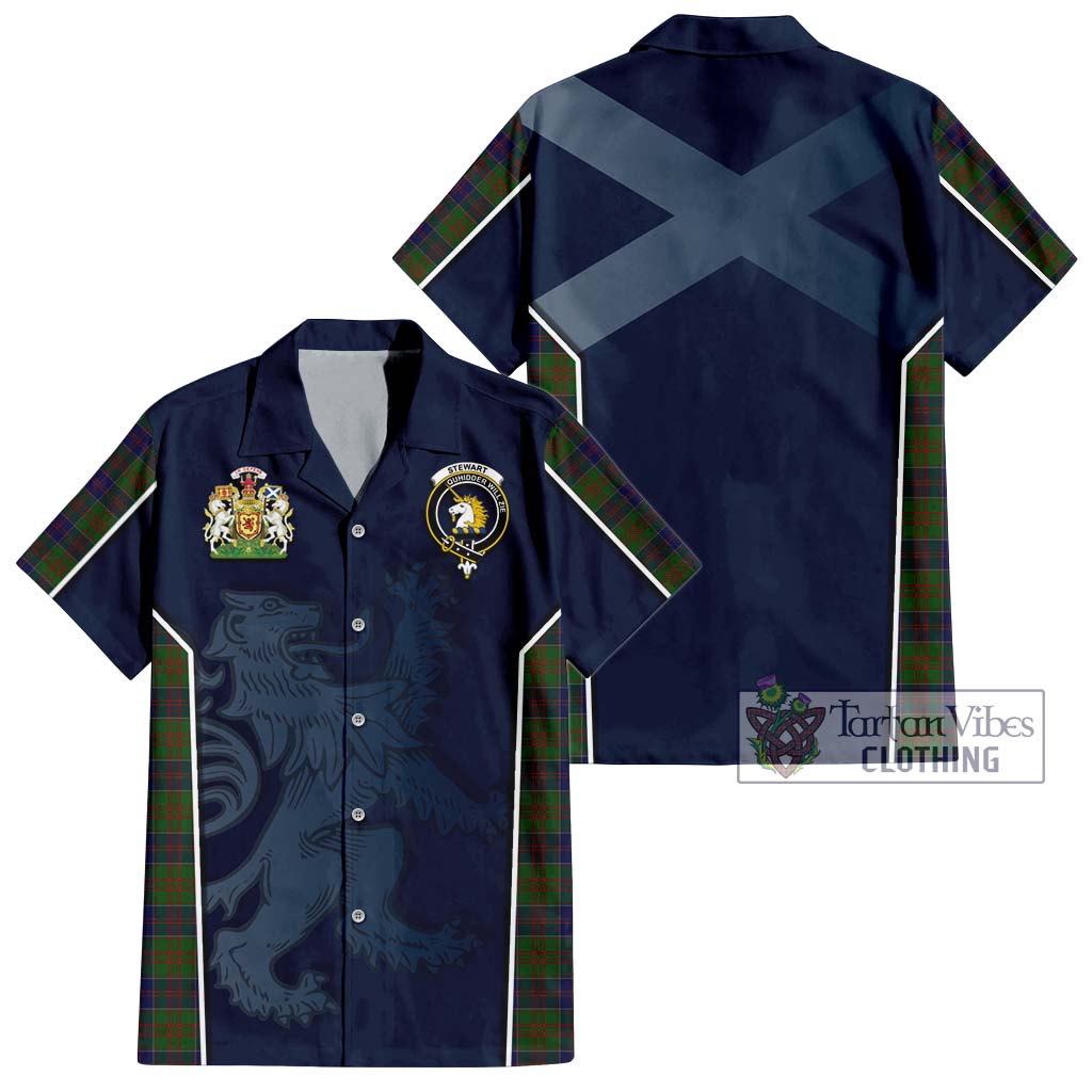 Tartan Vibes Clothing Stewart of Appin Hunting Tartan Short Sleeve Button Shirt with Family Crest and Lion Rampant Vibes Sport Style