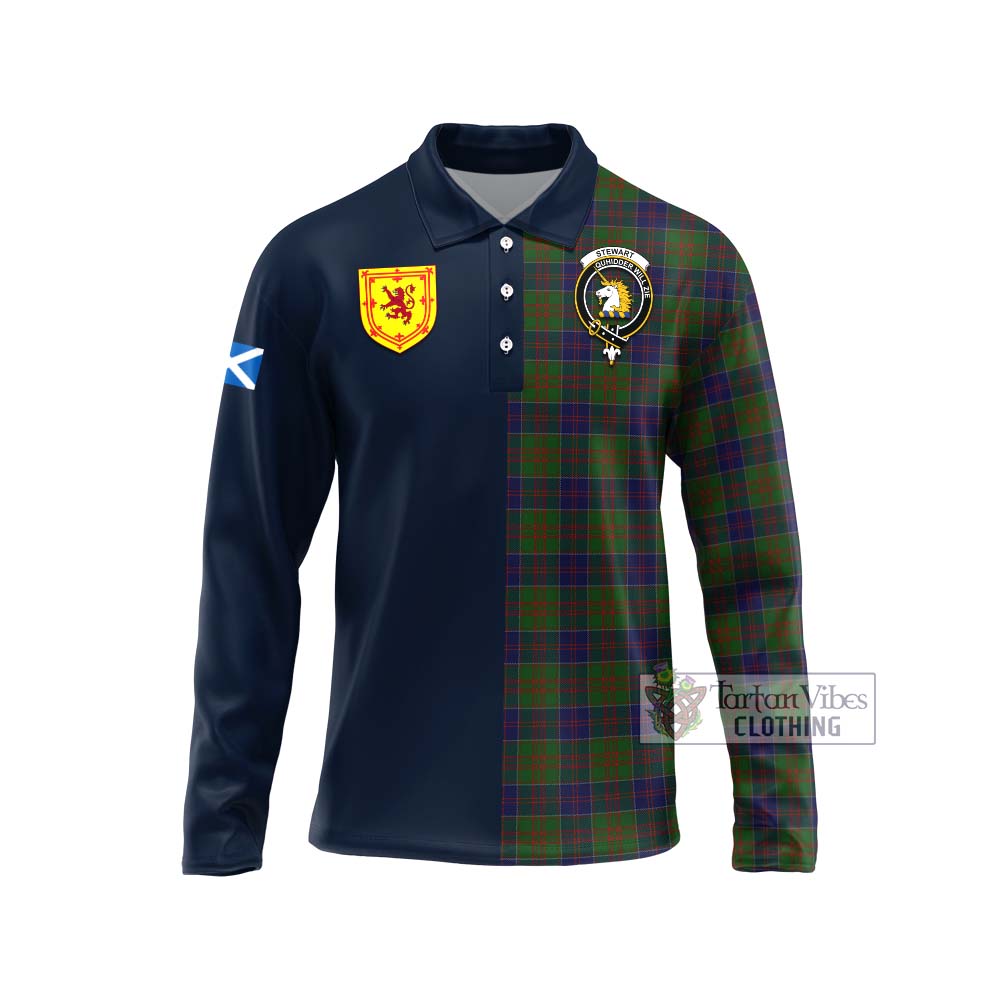 Tartan Vibes Clothing Stewart of Appin Hunting Tartan Long Sleeve Polo Shirt with Scottish Lion Royal Arm Half Style