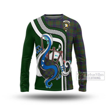 Stewart of Appin Hunting Tartan Long Sleeve T-Shirt with Epic Bagpipe Style