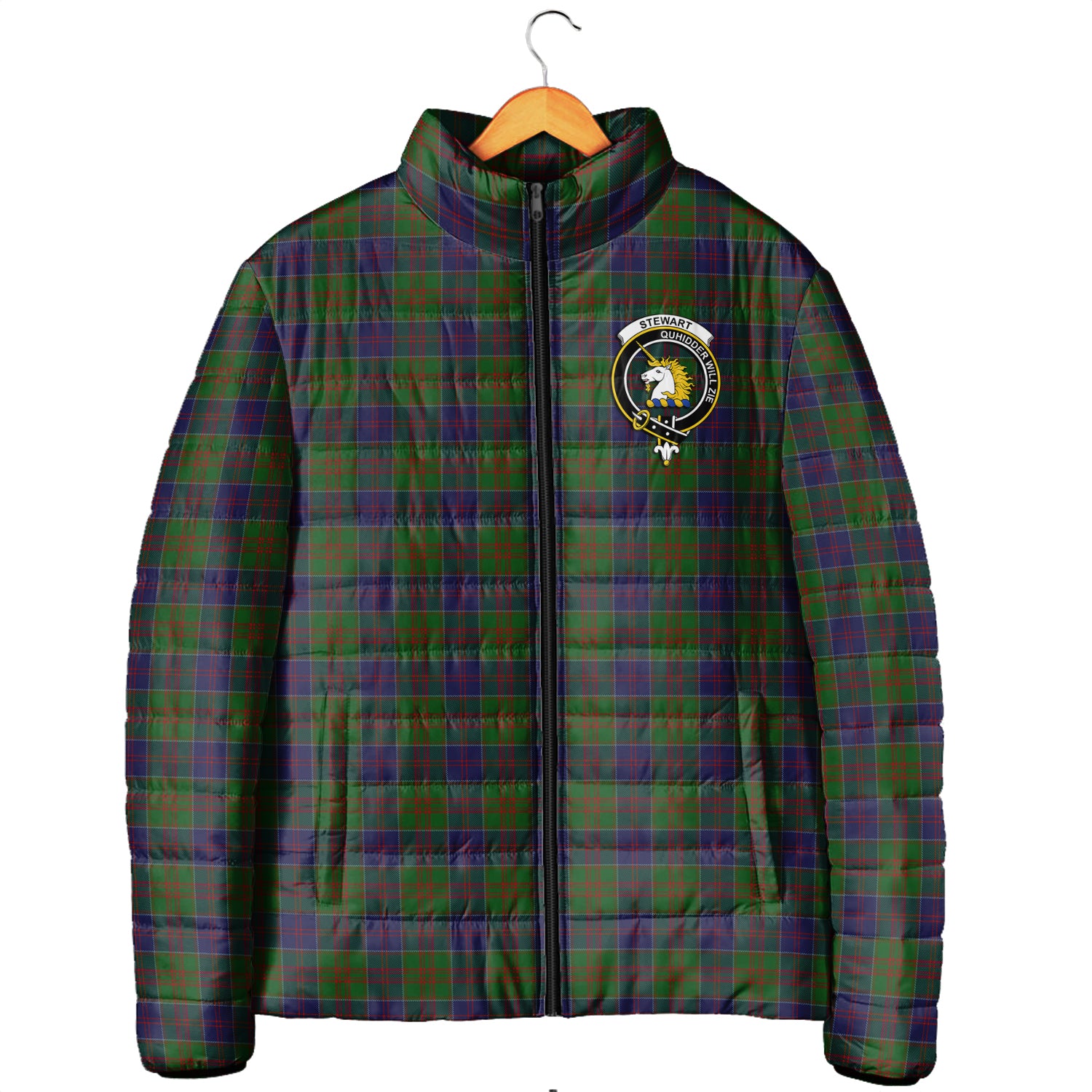 Stewart of Appin Hunting Tartan Padded Jacket with Family Crest Men's Padded Jacket - Tartan Vibes Clothing