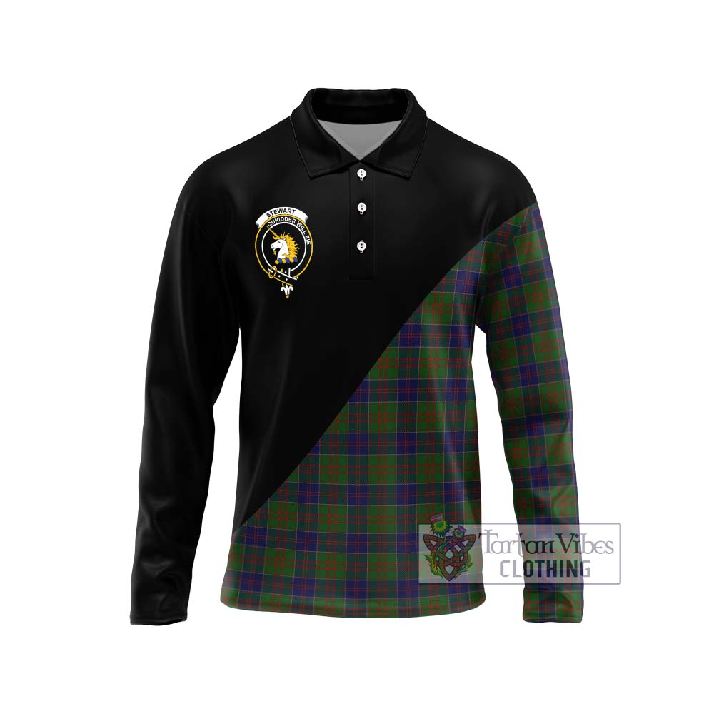 Tartan Vibes Clothing Stewart of Appin Hunting Tartan Long Sleeve Polo Shirt with Family Crest and Military Logo Style