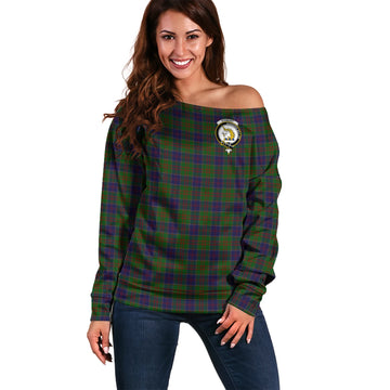 Stewart of Appin Hunting Tartan Off Shoulder Women Sweater with Family Crest