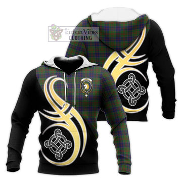Stewart of Appin Hunting Tartan Knitted Hoodie with Family Crest and Celtic Symbol Style