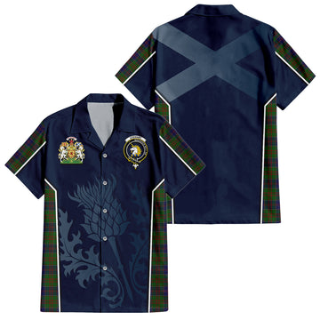 Stewart of Appin Hunting Tartan Short Sleeve Button Up Shirt with Family Crest and Scottish Thistle Vibes Sport Style