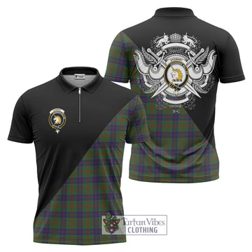 Stewart of Appin Hunting Tartan Zipper Polo Shirt with Family Crest and Military Logo Style