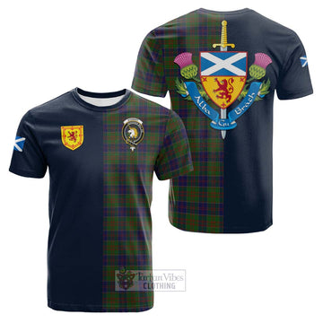 Stewart of Appin Hunting Tartan Cotton T-shirt with Scottish Lion Royal Arm Half Style