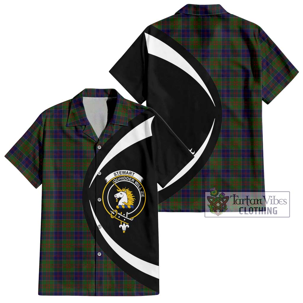 Stewart of Appin Hunting Tartan Short Sleeve Button Up with Family Crest Circle Style Kid - Tartan Vibes Clothing