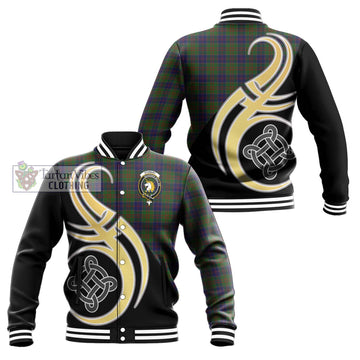 Stewart of Appin Hunting Tartan Baseball Jacket with Family Crest and Celtic Symbol Style