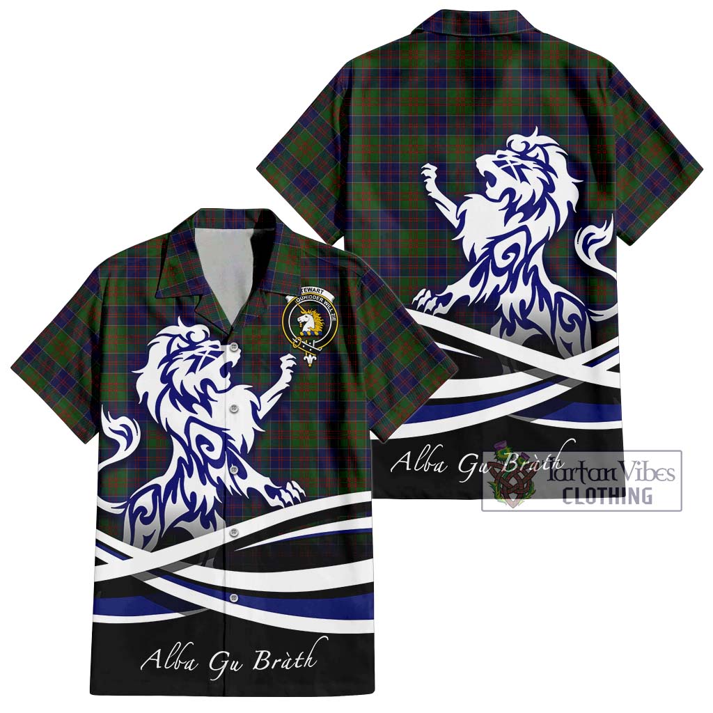 Tartan Vibes Clothing Stewart of Appin Hunting Tartan Short Sleeve Button Shirt with Alba Gu Brath Regal Lion Emblem