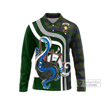 Stewart of Appin Hunting Tartan Long Sleeve Polo Shirt with Epic Bagpipe Style