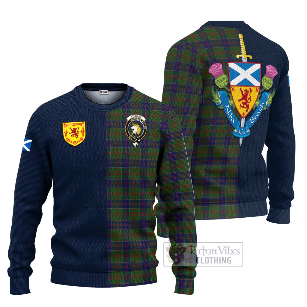 Tartan Vibes Clothing Stewart of Appin Hunting Tartan Knitted Sweater with Scottish Lion Royal Arm Half Style