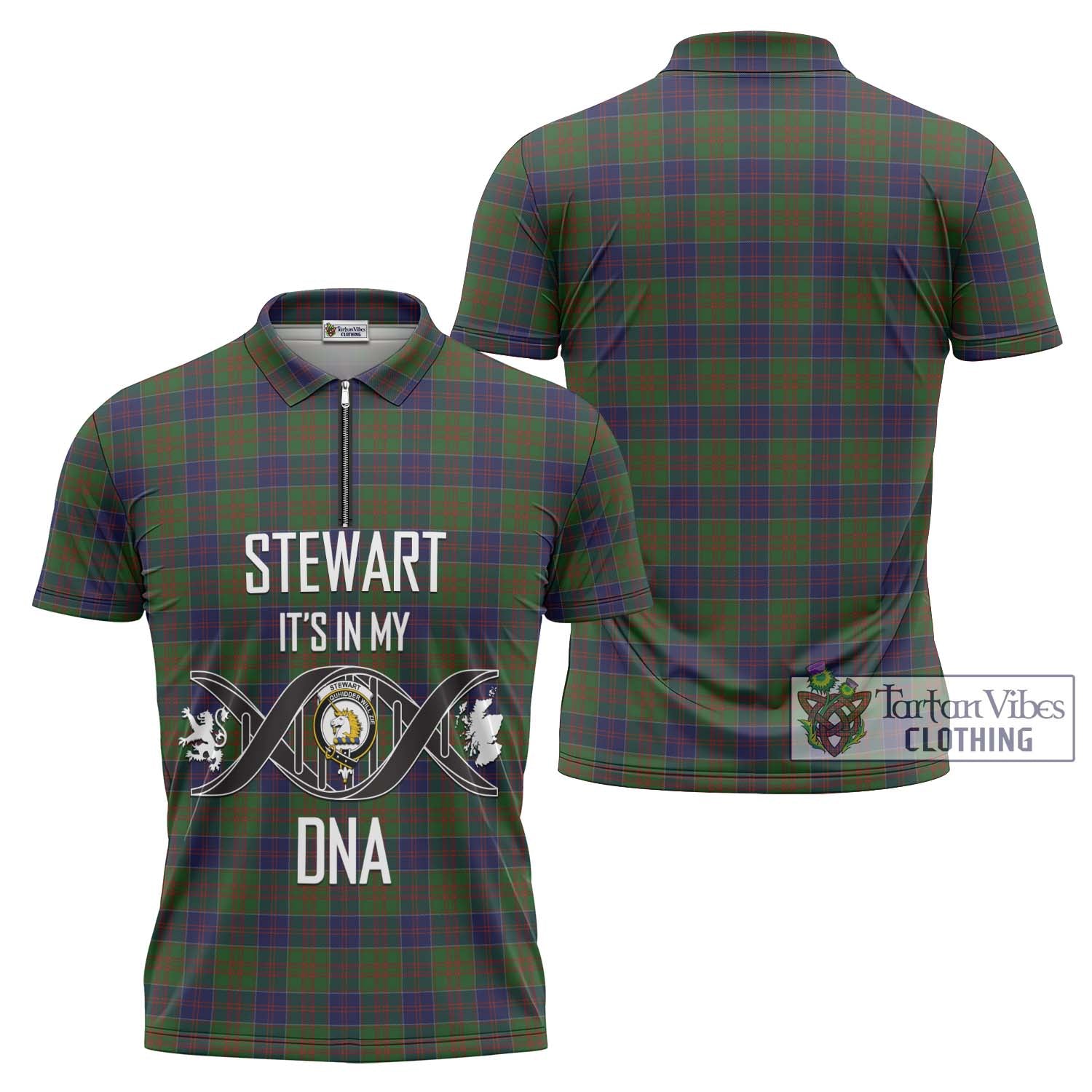 Tartan Vibes Clothing Stewart of Appin Hunting Tartan Zipper Polo Shirt with Family Crest DNA In Me Style