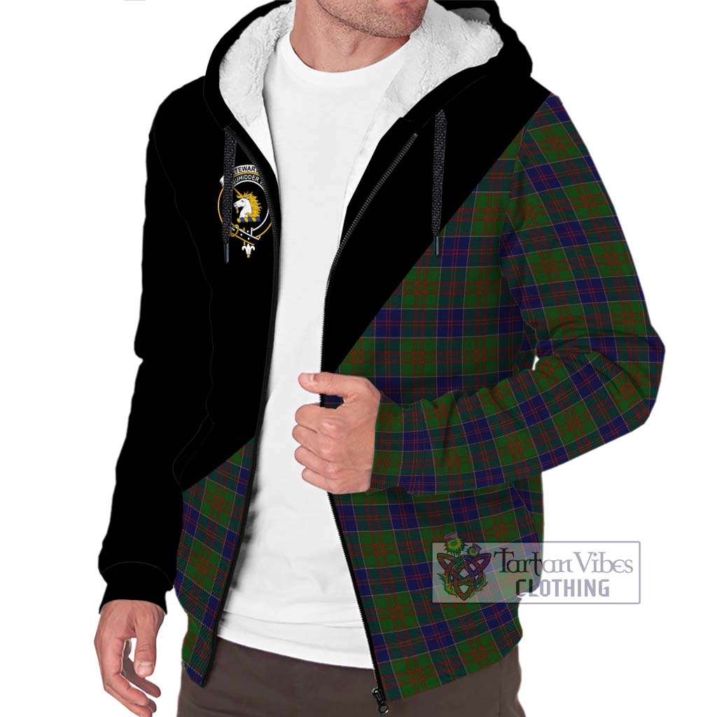 Tartan Vibes Clothing Stewart of Appin Hunting Tartan Sherpa Hoodie with Family Crest and Military Logo Style