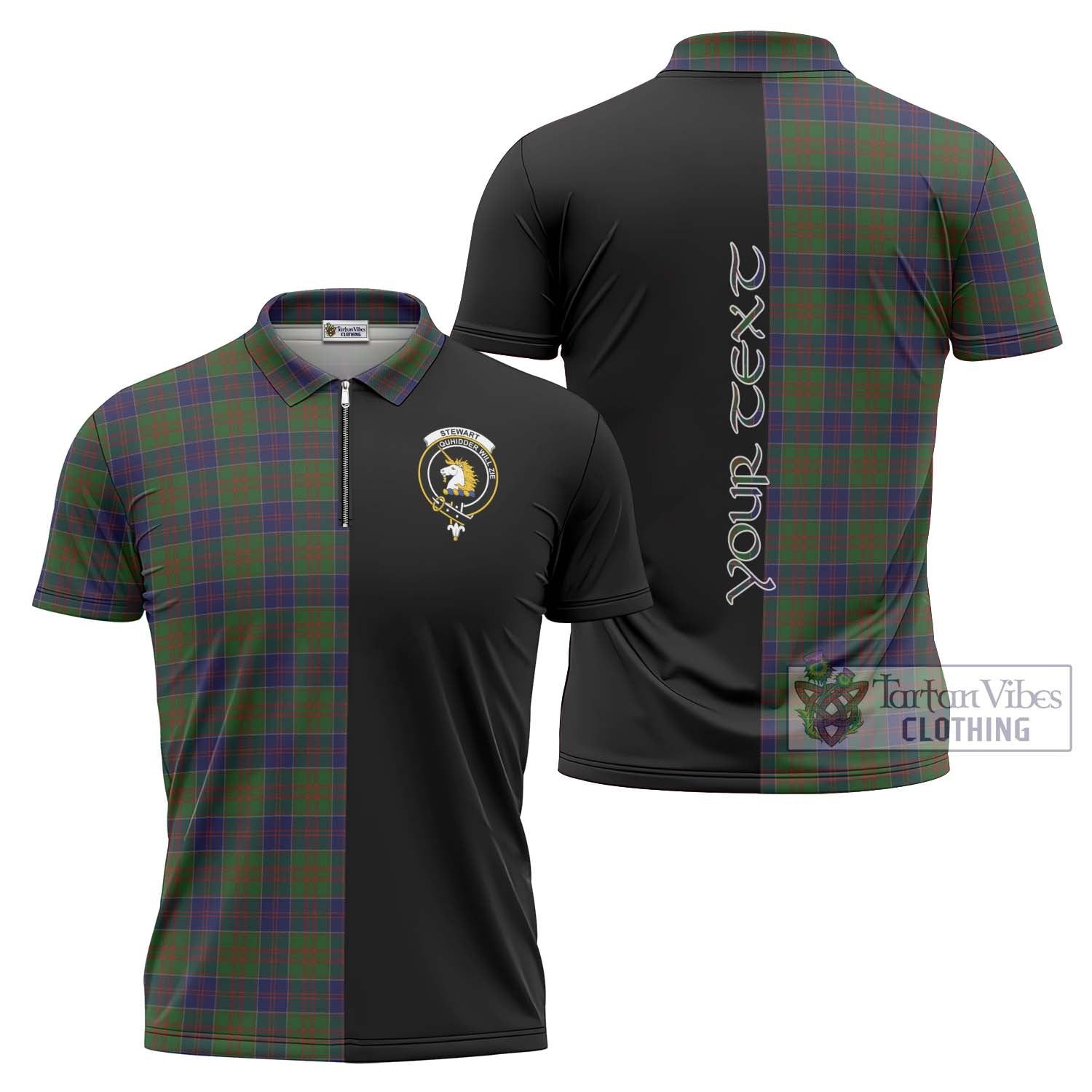 Tartan Vibes Clothing Stewart of Appin Hunting Tartan Zipper Polo Shirt with Family Crest and Half Of Me Style