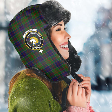 Stewart of Appin Hunting Tartan Winter Trapper Hat with Family Crest