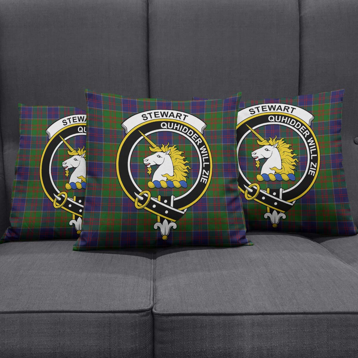 Stewart of Appin Hunting Tartan Pillow Cover with Family Crest Square Pillow Cover - Tartanvibesclothing