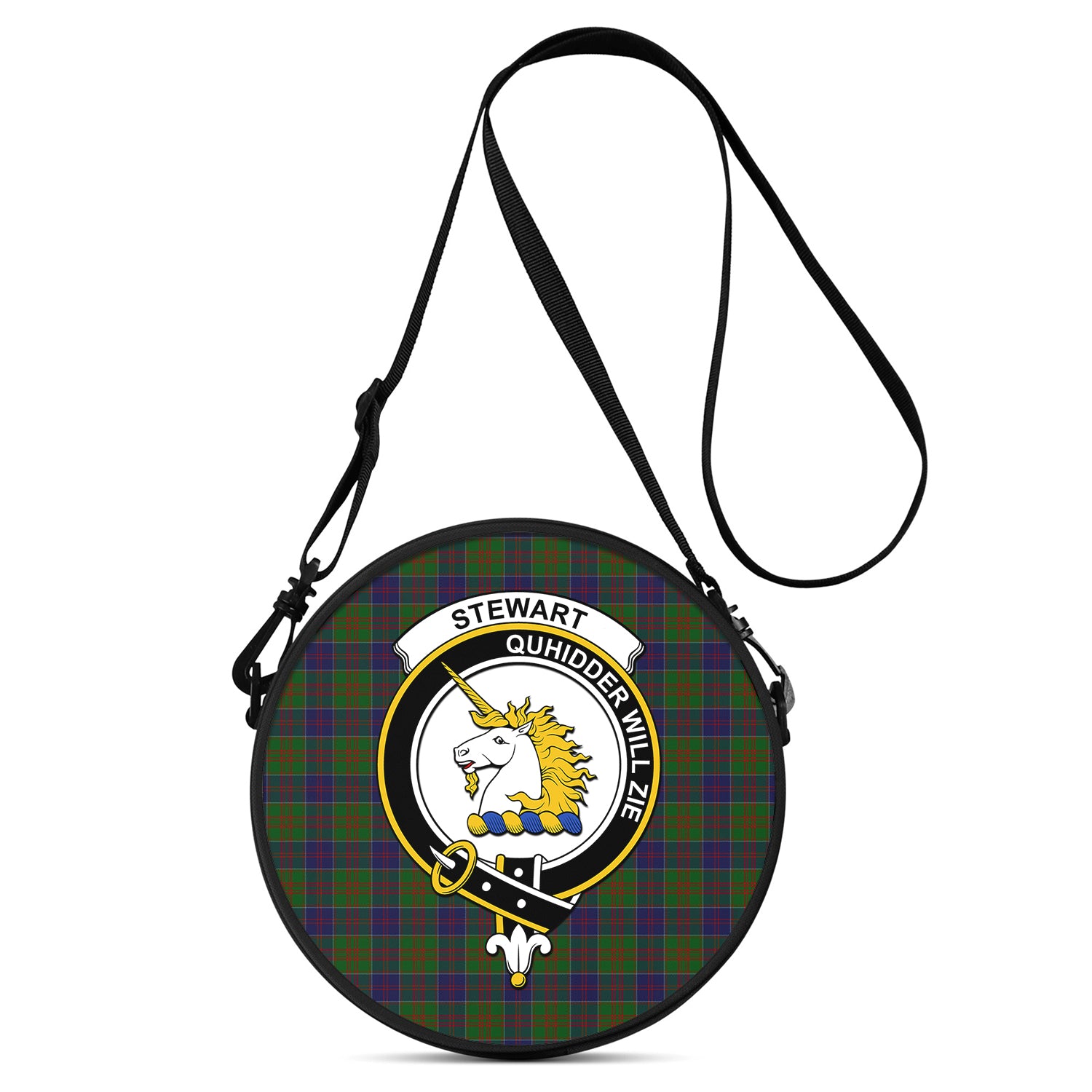 Stewart of Appin Hunting Tartan Round Satchel Bags with Family Crest One Size 9*9*2.7 inch - Tartanvibesclothing