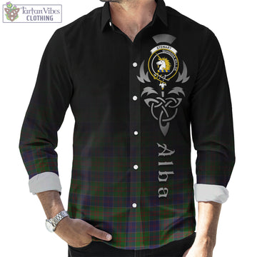 Stewart of Appin Hunting Tartan Long Sleeve Button Up Featuring Alba Gu Brath Family Crest Celtic Inspired