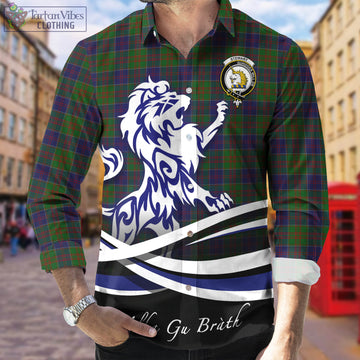 Stewart of Appin Hunting Tartan Long Sleeve Button Up Shirt with Alba Gu Brath Regal Lion Emblem