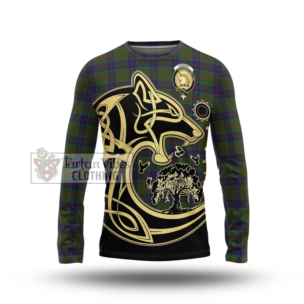 Tartan Vibes Clothing Stewart of Appin Hunting Tartan Long Sleeve T-Shirt with Family Crest Celtic Wolf Style