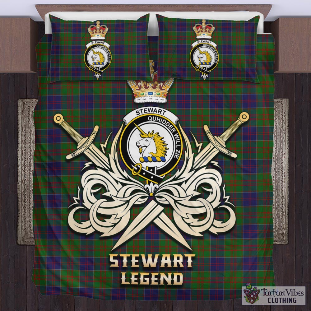 Tartan Vibes Clothing Stewart of Appin Hunting Tartan Bedding Set with Clan Crest and the Golden Sword of Courageous Legacy