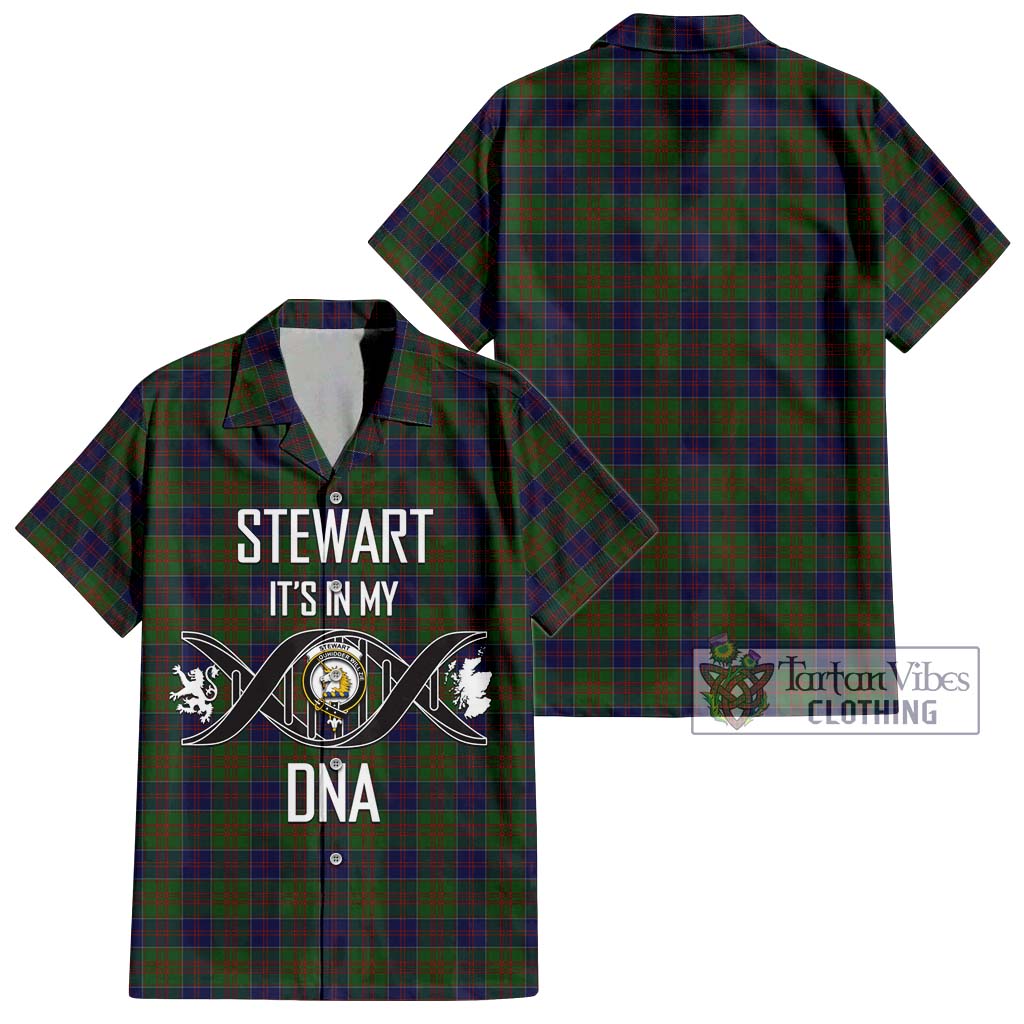 Tartan Vibes Clothing Stewart of Appin Hunting Tartan Short Sleeve Button Shirt with Family Crest DNA In Me Style