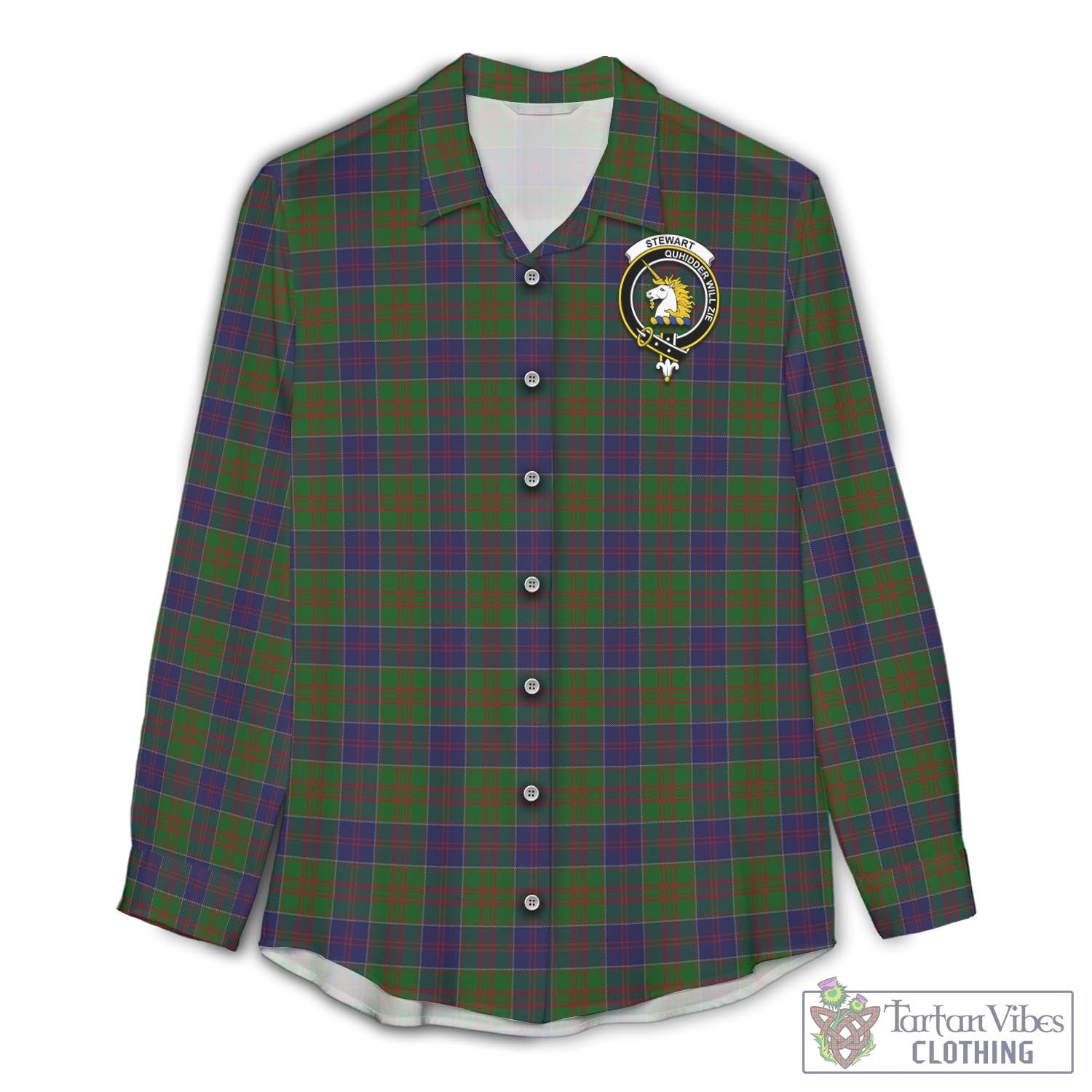 Tartan Vibes Clothing Stewart of Appin Hunting Tartan Womens Casual Shirt with Family Crest