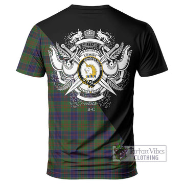 Stewart of Appin Hunting Tartan T-Shirt with Family Crest and Military Logo Style