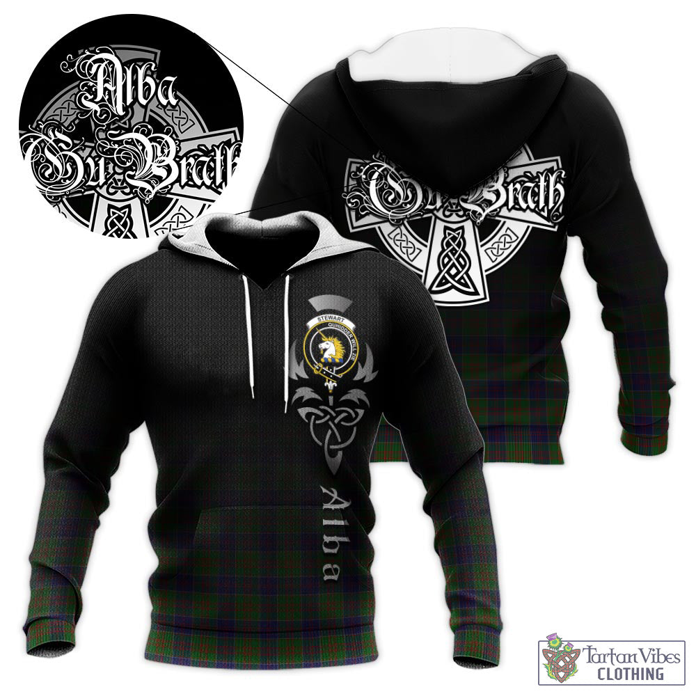 Tartan Vibes Clothing Stewart of Appin Hunting Tartan Knitted Hoodie Featuring Alba Gu Brath Family Crest Celtic Inspired