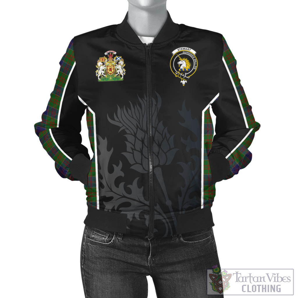 Tartan Vibes Clothing Stewart of Appin Hunting Tartan Bomber Jacket with Family Crest and Scottish Thistle Vibes Sport Style