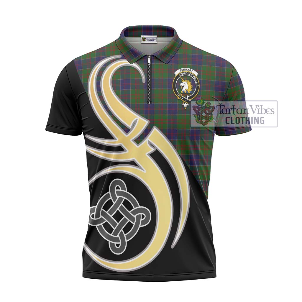 Tartan Vibes Clothing Stewart of Appin Hunting Tartan Zipper Polo Shirt with Family Crest and Celtic Symbol Style