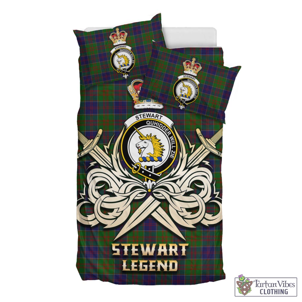 Tartan Vibes Clothing Stewart of Appin Hunting Tartan Bedding Set with Clan Crest and the Golden Sword of Courageous Legacy