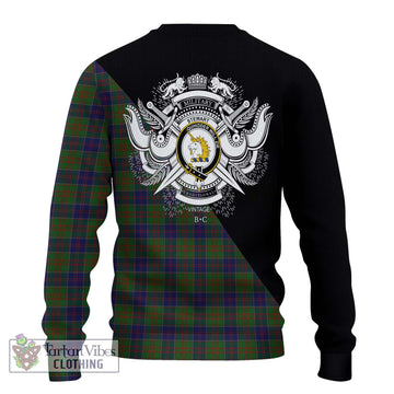 Stewart of Appin Hunting Tartan Knitted Sweater with Family Crest and Military Logo Style