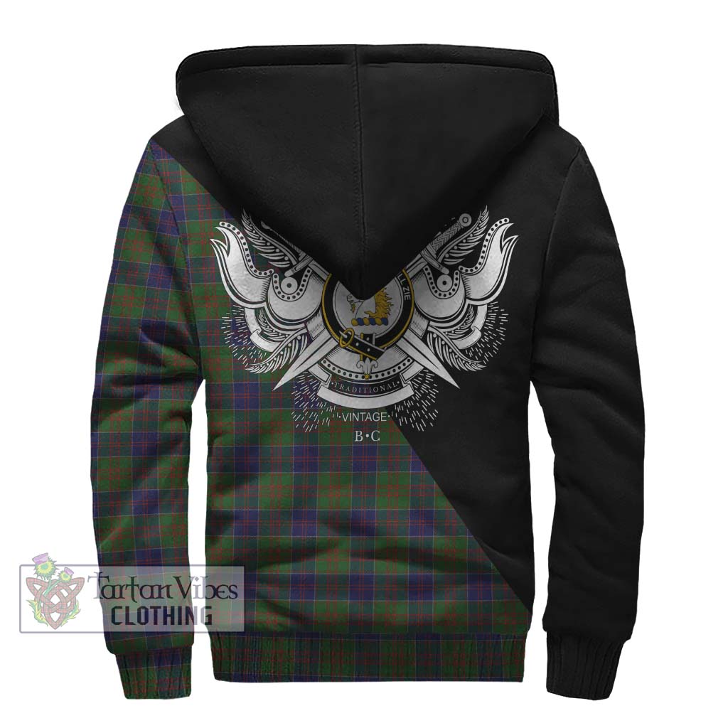 Tartan Vibes Clothing Stewart of Appin Hunting Tartan Sherpa Hoodie with Family Crest and Military Logo Style