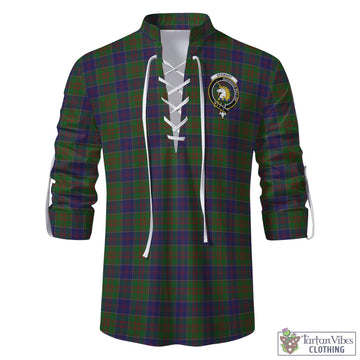 Stewart of Appin Hunting Tartan Men's Scottish Traditional Jacobite Ghillie Kilt Shirt with Family Crest