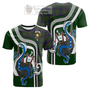 Stewart of Appin Hunting Tartan Cotton T-shirt with Epic Bagpipe Style