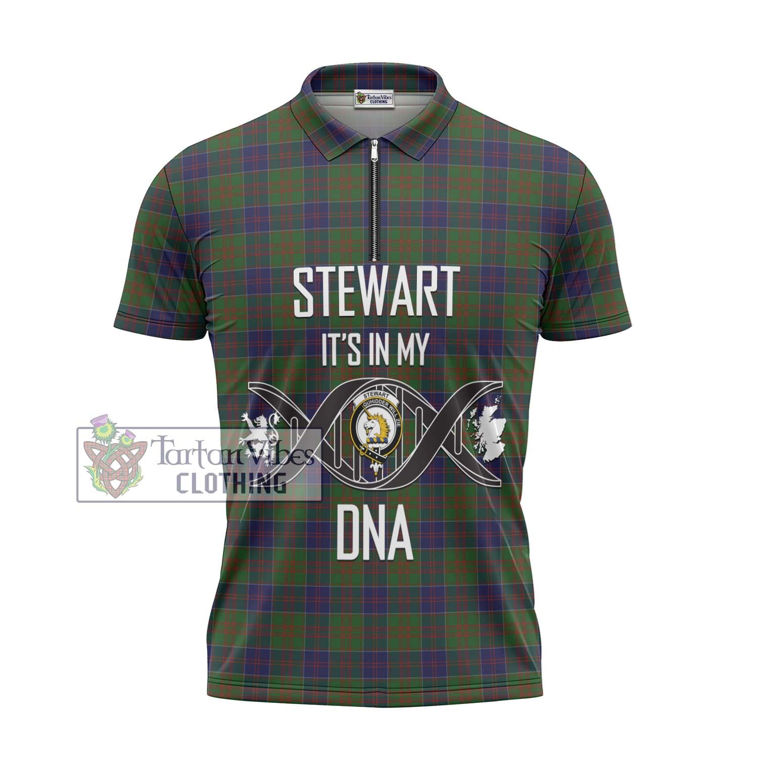 Tartan Vibes Clothing Stewart of Appin Hunting Tartan Zipper Polo Shirt with Family Crest DNA In Me Style