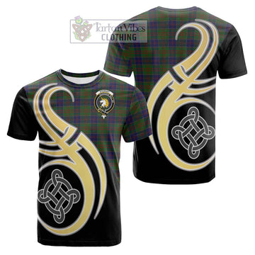 Stewart of Appin Hunting Tartan Cotton T-shirt with Family Crest and Celtic Symbol Style