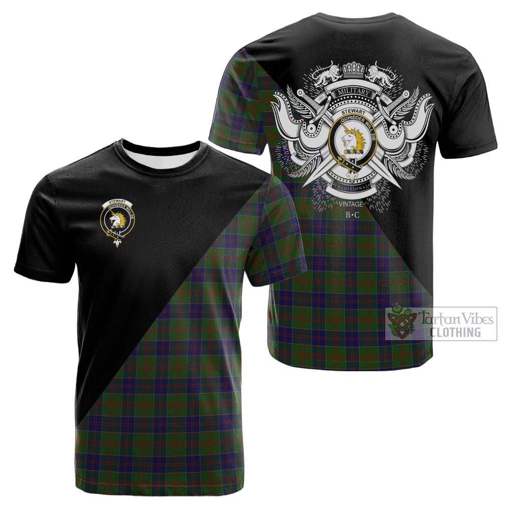 Tartan Vibes Clothing Stewart of Appin Hunting Tartan Cotton T-shirt with Family Crest and Military Logo Style