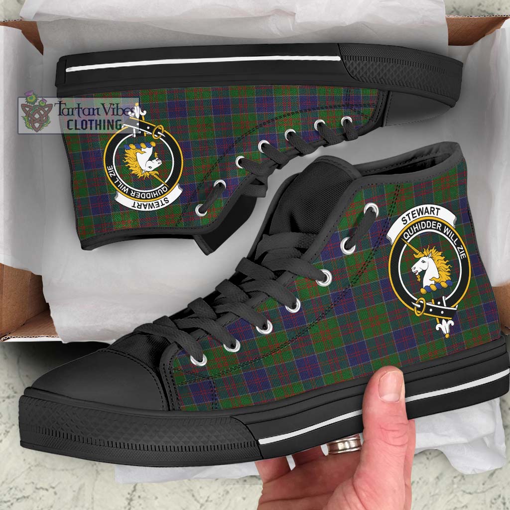 Tartan Vibes Clothing Stewart of Appin Hunting Tartan High Top Shoes with Family Crest