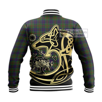 Stewart of Appin Hunting Tartan Baseball Jacket with Family Crest Celtic Wolf Style
