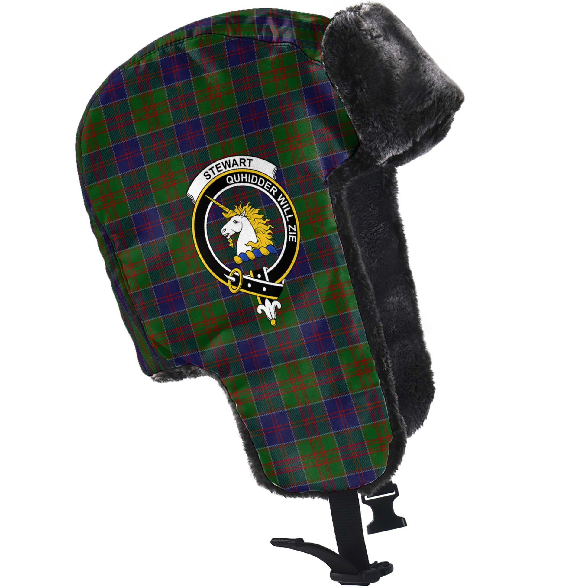 Stewart of Appin Hunting Tartan Winter Trapper Hat with Family Crest - Tartanvibesclothing