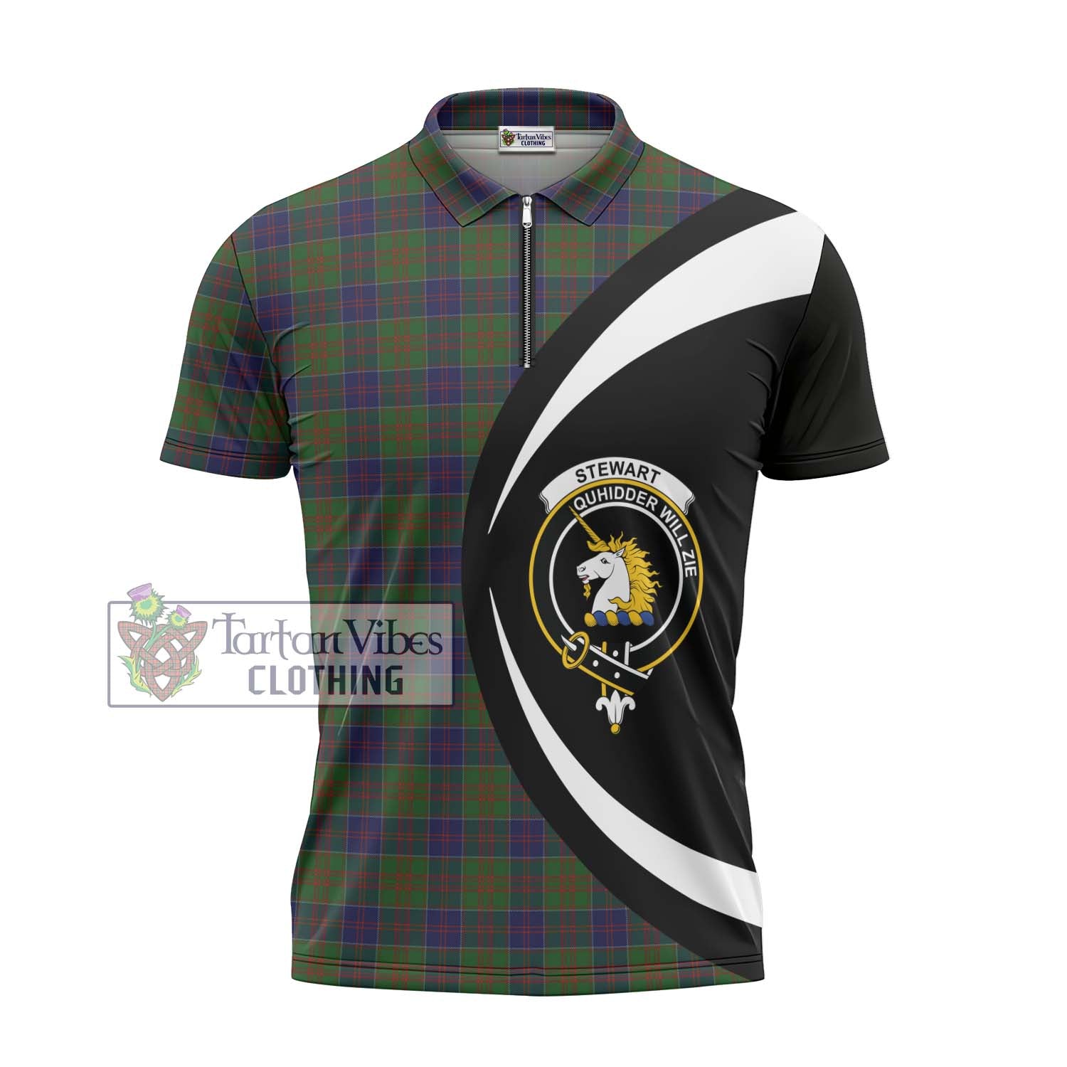 Stewart of Appin Hunting Tartan Zipper Polo Shirt with Family Crest Circle Style - Tartan Vibes Clothing