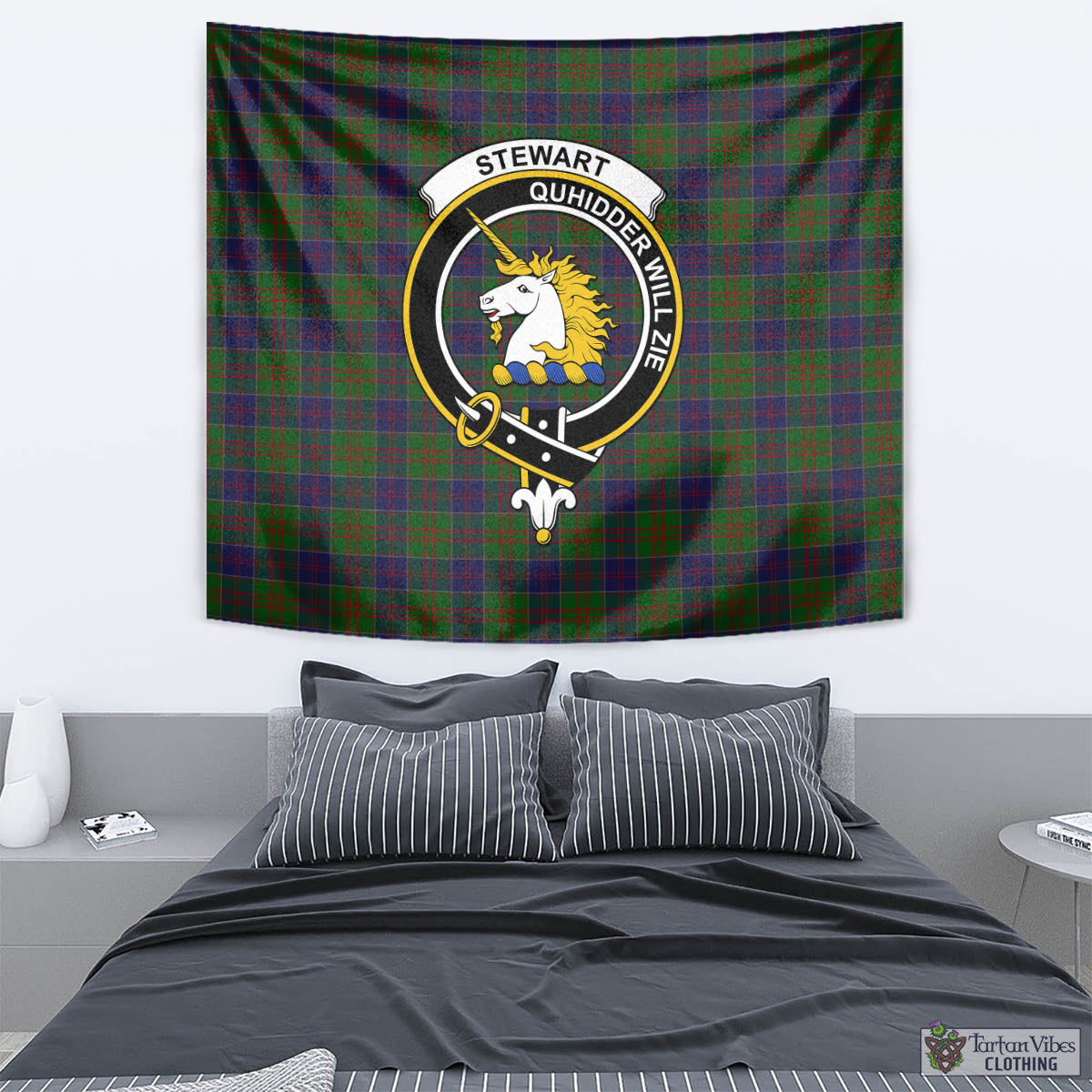 Tartan Vibes Clothing Stewart of Appin Hunting Tartan Tapestry Wall Hanging and Home Decor for Room with Family Crest