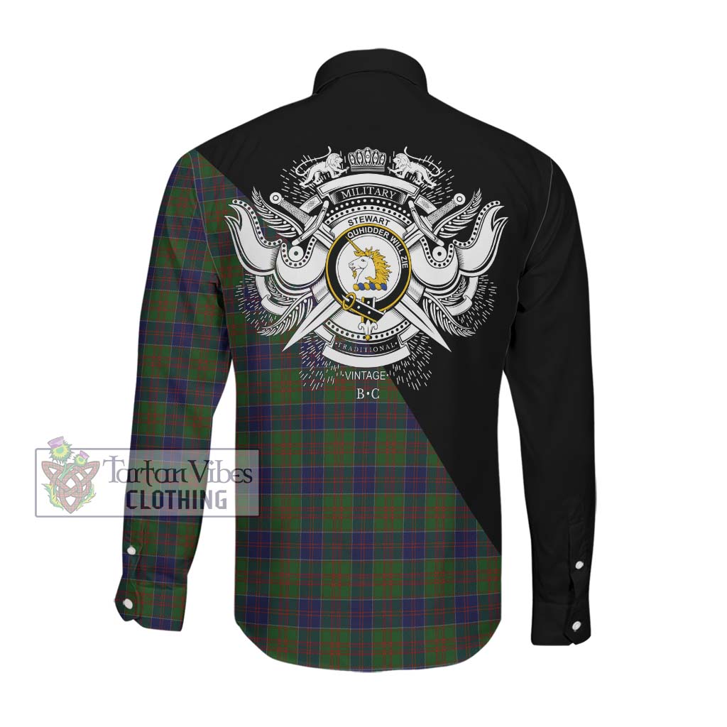 Tartan Vibes Clothing Stewart of Appin Hunting Tartan Long Sleeve Button Shirt with Family Crest and Military Logo Style