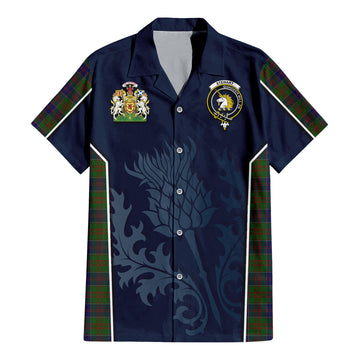 Stewart of Appin Hunting Tartan Short Sleeve Button Up Shirt with Family Crest and Scottish Thistle Vibes Sport Style