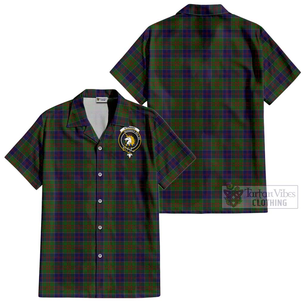 Tartan Vibes Clothing Stewart of Appin Hunting Tartan Cotton Hawaiian Shirt with Family Crest