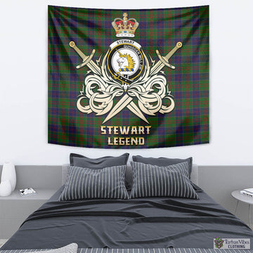 Stewart of Appin Hunting Tartan Tapestry with Clan Crest and the Golden Sword of Courageous Legacy