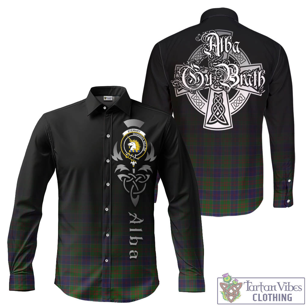 Tartan Vibes Clothing Stewart of Appin Hunting Tartan Long Sleeve Button Up Featuring Alba Gu Brath Family Crest Celtic Inspired